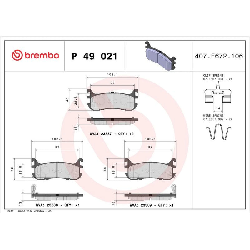 Brembo 4 x Rear Brake Pad Set fits Eunos Roadster I 1989-1997 1.8