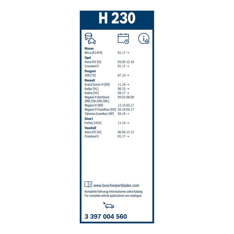 Bosch Conventional Wiper Blade 230mm — H230 fits Nissan Micra V 2016 on