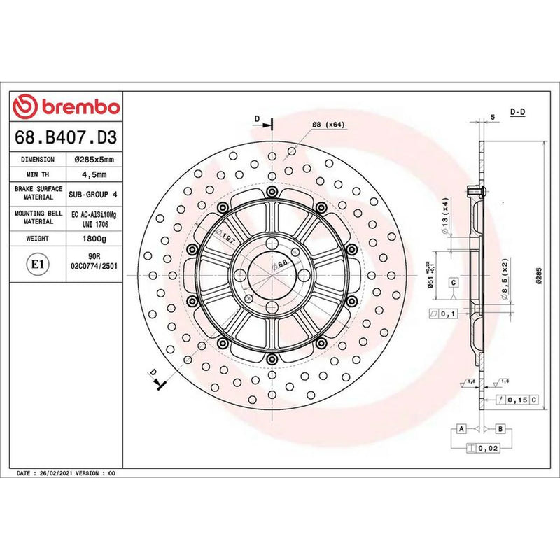 Brembo 2 x Rigid Brake Disc Brake Discs fits BMW K 1982-1999