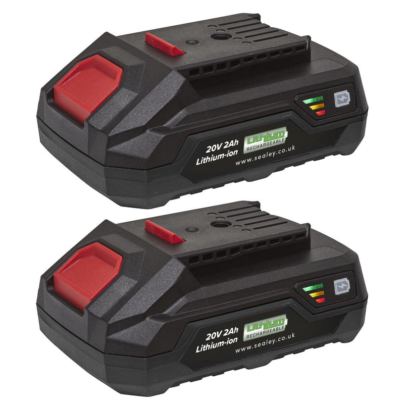 Sealey SV20 Series Power Tool Battery 20V 2Ah - Pack of 2 BK02 Sealey - Dynamic Drive