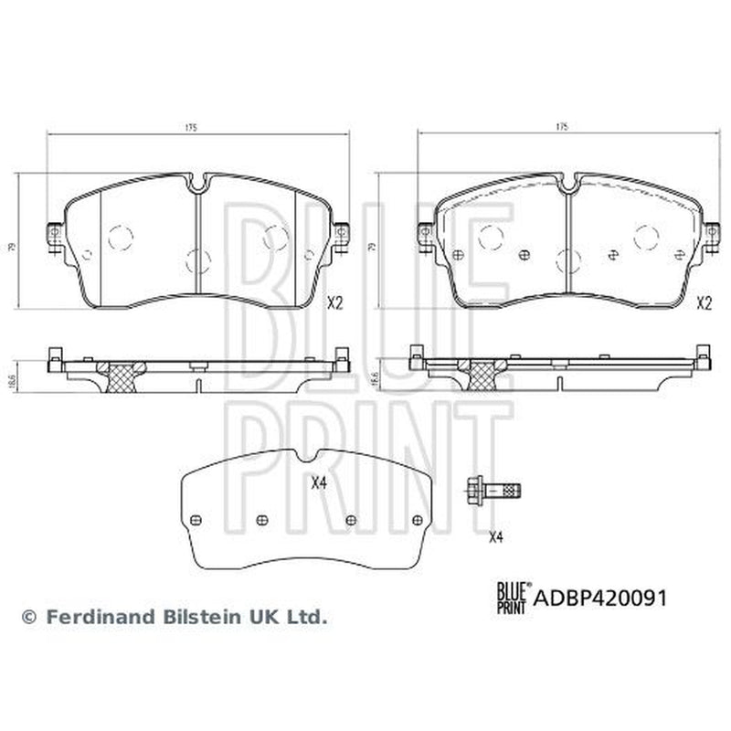 Blue Print Front Brake Pad Set fits Jaguar E-Pace 2017-2018 2.0