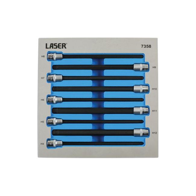 Laser Extra Long Ball End Hex Socket Bit Set 3/8"D 9pc 7358 Laser - Dynamic Drive
