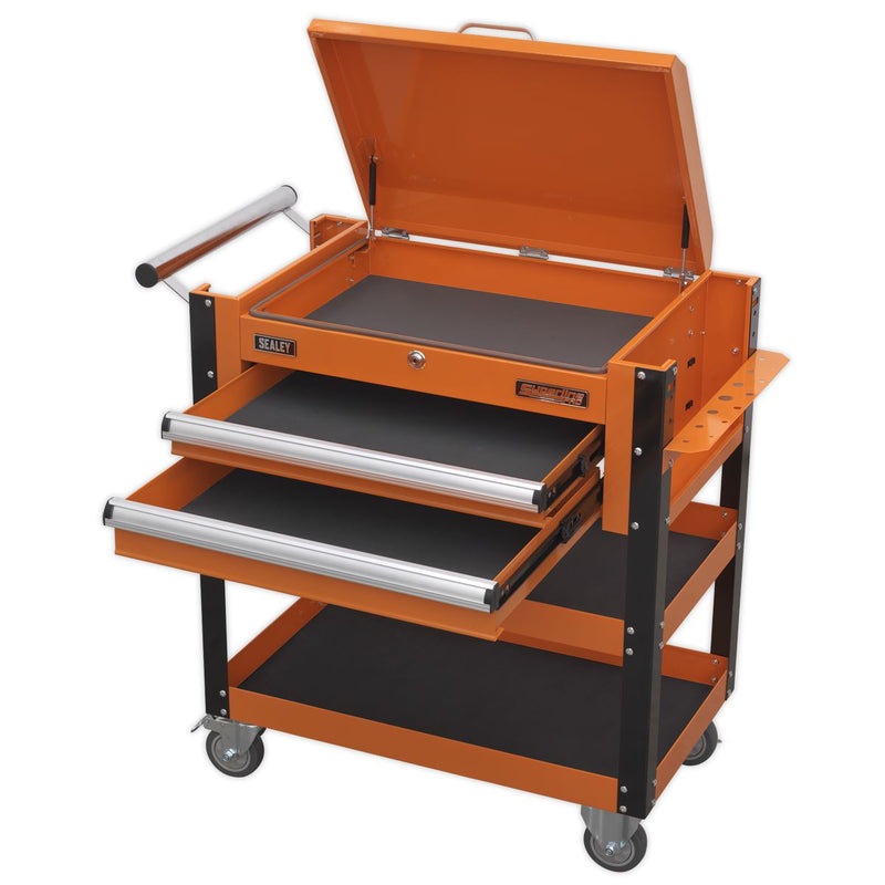 Sealey HD Mobile Tool & Parts Trolley 2 Drawer & Locking Top Orange AP760MO Sealey  - Dynamic Drive