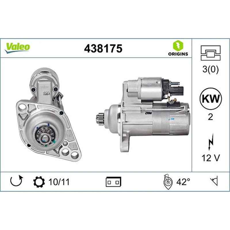 Valeo Starter Motor 12V 2kW Teeth 438175