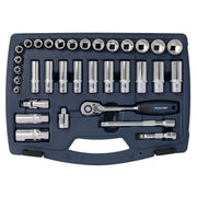Sealey Premier Socket Set 34pc 3/8" Drive Metric WallDrive Ratchet Extension Bar Sealey  - Dynamic Drive