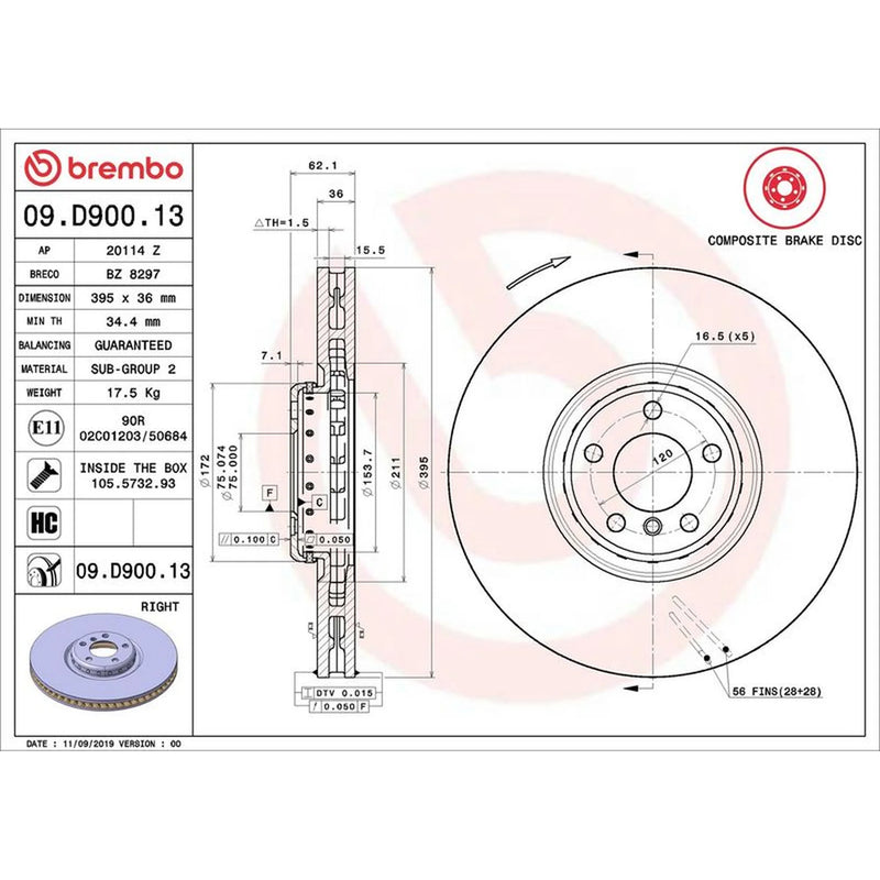 Brembo 2 x Front Aluminium Brake Disc Hub Brake Discs 09.D899.13