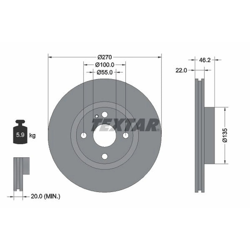 Textar 2 x Vented Front Brake Discs 92175903