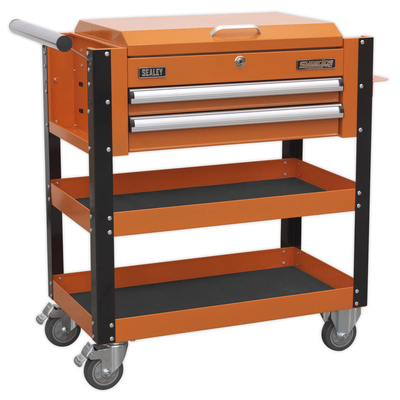 Sealey Heavy-Duty Mobile Tool & Parts Trolley 2 Drawers & Lockable Top Orange Sealey - Dynamic Drive