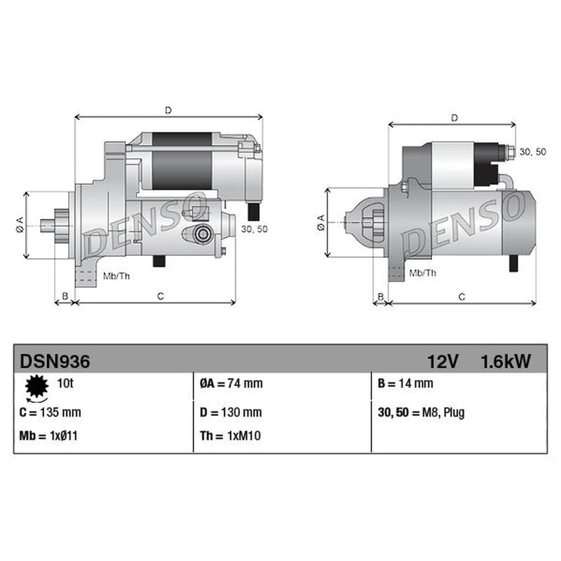 Denso Starter Motor 12V 1.6kW 10 Teeth fits Toyota Yaris Verso 1999-2005 1.3
