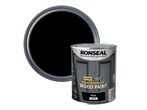 Ronseal 10 Year Weatherproof Wood Paint Black Gloss 750ml Ronseal - Dynamic Drive