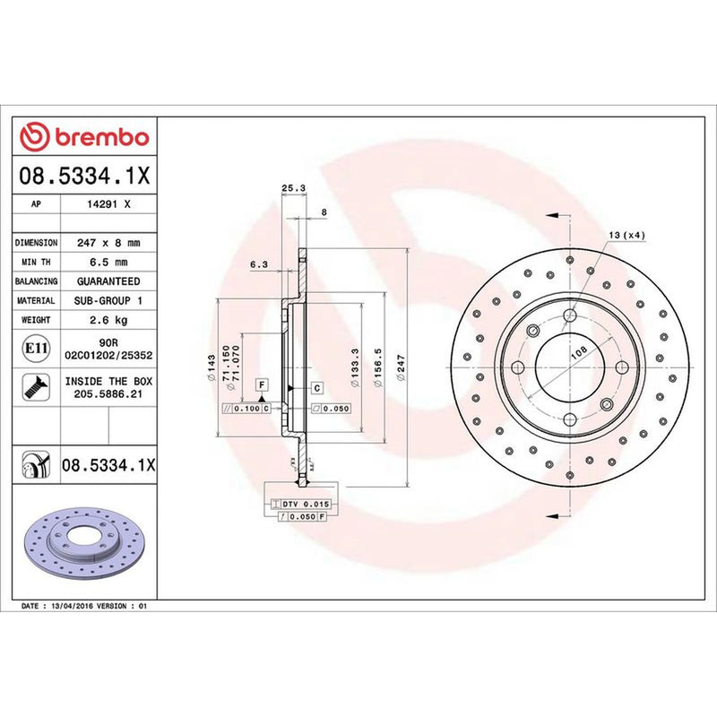 Brembo Xtra Rear Brake Perforated Discs & Pads fits Peugeot 207 2006-2013 1.6