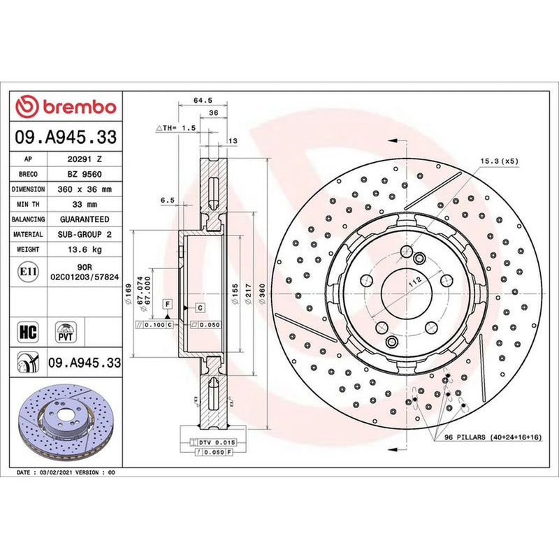 Brembo Front Aluminium Brake Disc Hub & Rear Aluminium fits Mercedes-Benz AMG GT
