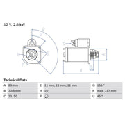 Bosch Starter Motor 12V 2.8kW 10 Teeth