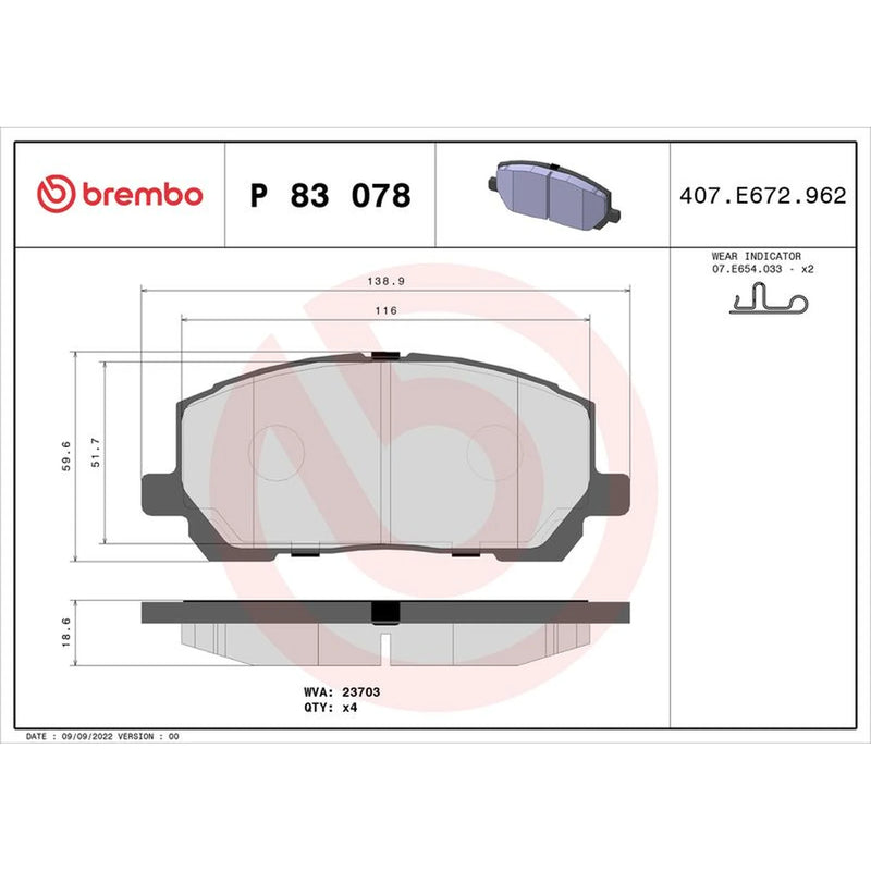Brembo 4 x Front Brake Pad Set fits Lexus Rx 2000-2003