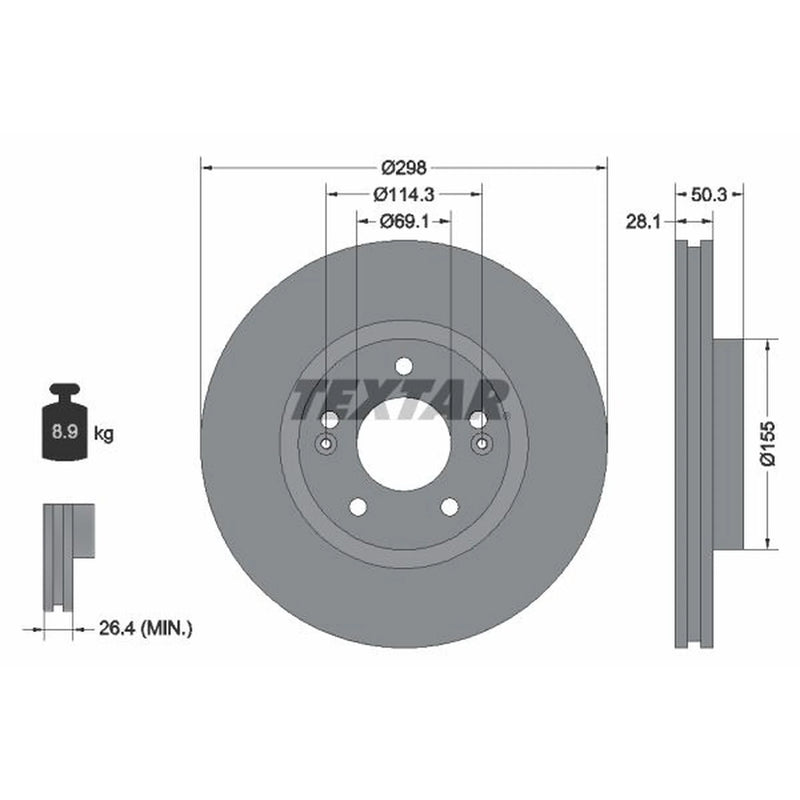 Textar 2 x Vented Front Brake Discs 92253603-x2
