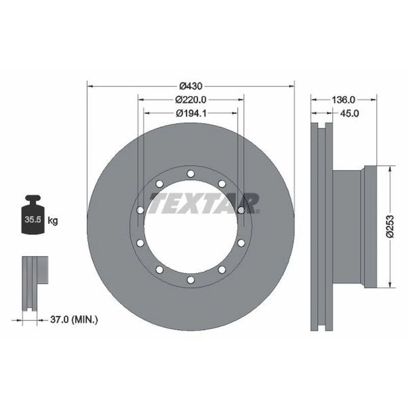 Textar 2 x Internally Vented Brake Discs 93101200