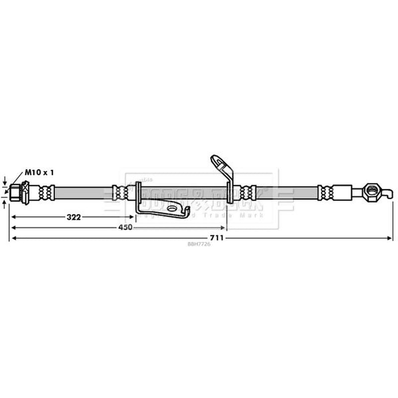 Borg & Beck Brake Hydraulic Hose Line Front Right BBH7726