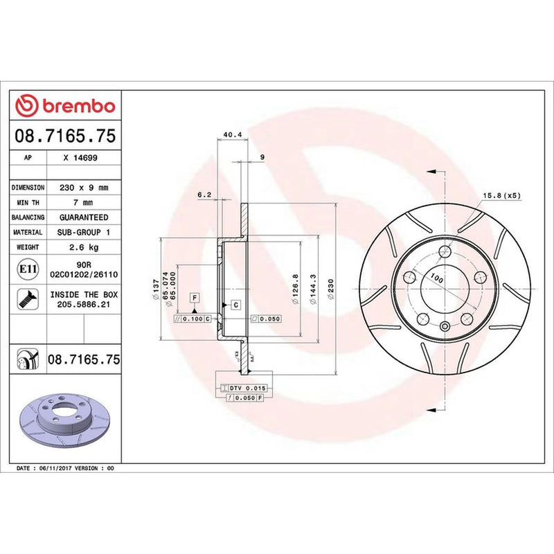 Brembo Rear Brake Slotted Discs & Pads fits Audi A1 2010-2015 1.2 1.4 1.6 2.0