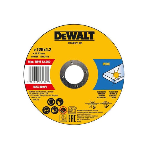 Dewalt Power Tools Metal Cutting Disc 125 X 1.2 X 22.23mm (Pack of 10) DeWALT Power Tools - Dynamic Drive