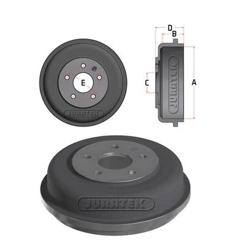 Juratek Brake Drum Assembly Rear fits Ford Tourneo Connect 2002-2013 1.8