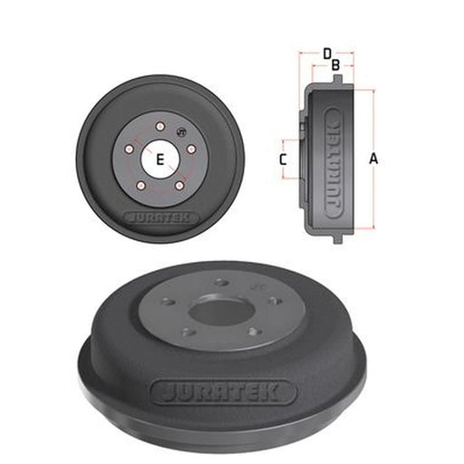 Juratek Brake Drum Assembly Rear fits Ford Tourneo Connect 2002-2013 1.8