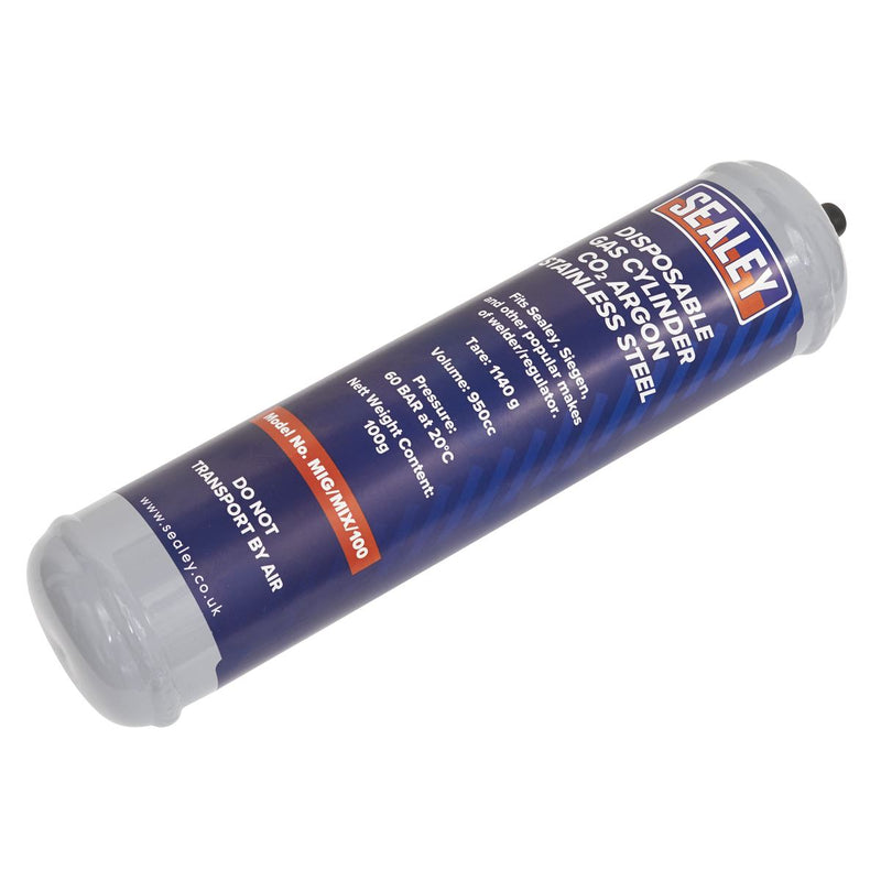 Sealey Gas Cylinder Disposable Carbon Dioxide/Argon 100g MIG/MIX/100 Sealey - Dynamic Drive