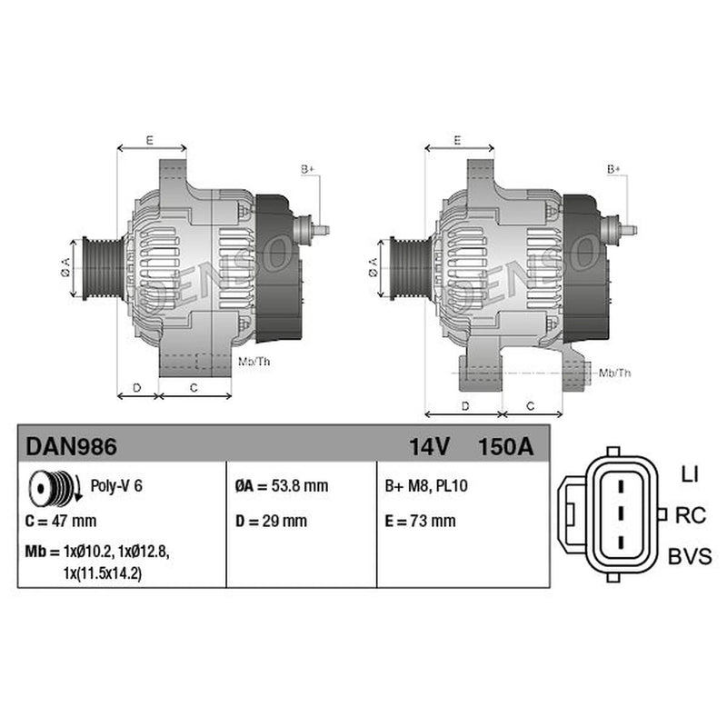 Denso Car Alternator 12V fits Land Rover Discovery III 2005-2009 4.0