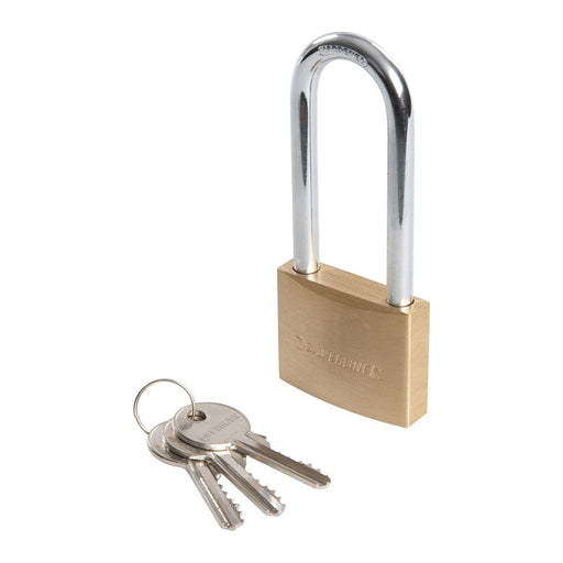 Silverline Brass Padlock Long Shackle 50mm Silverline - Dynamic Drive