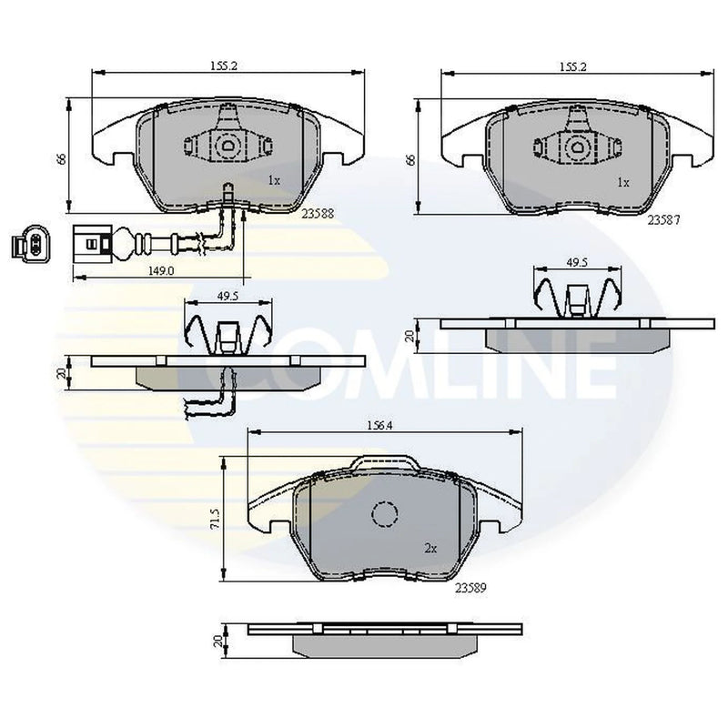 Comline 4 x Front Brake Pad Set fits Audi A1 2010-2018 1.4 1.6 1.8 2.0