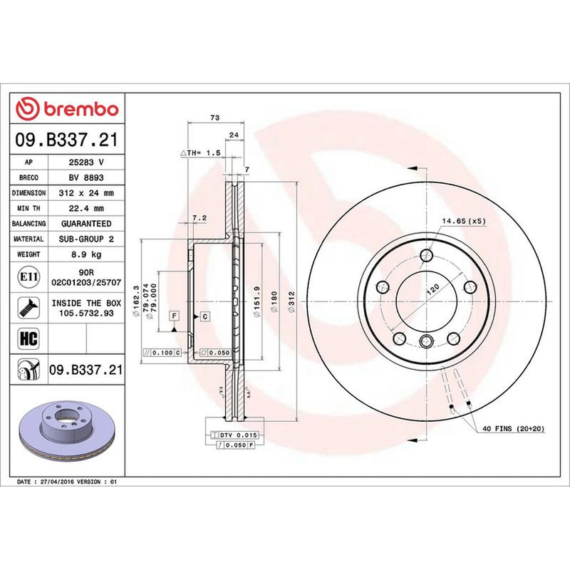Brembo Front Brake Internally Vented Discs & Pads fits BMW 3 2006-2013