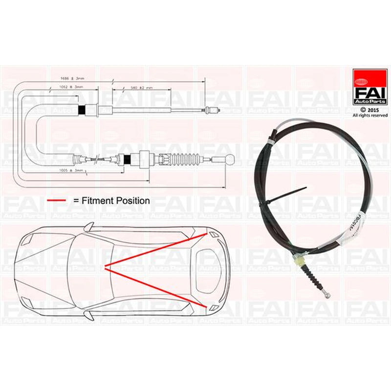 FAI Handbrake Cable Left Rear fits Audi A3 1996-2003 1.6 1.8 1.9