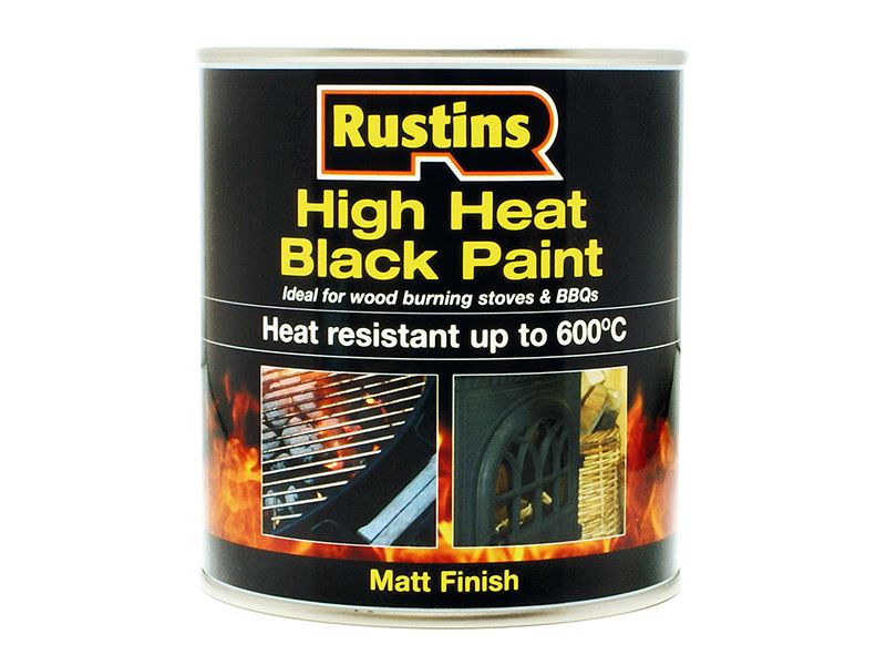 Rustins High Heat Paint 600°C Black 500ml Rustins - Dynamic Drive