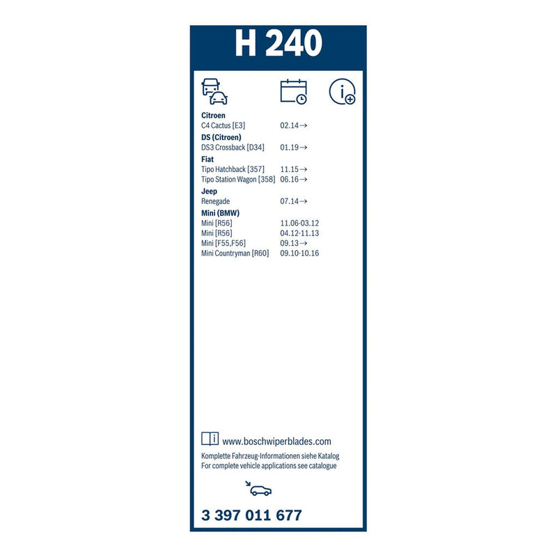 Bosch Conventional Wiper Blade 240mm — H240 fits Citroën C4 Cactus 2014-2019