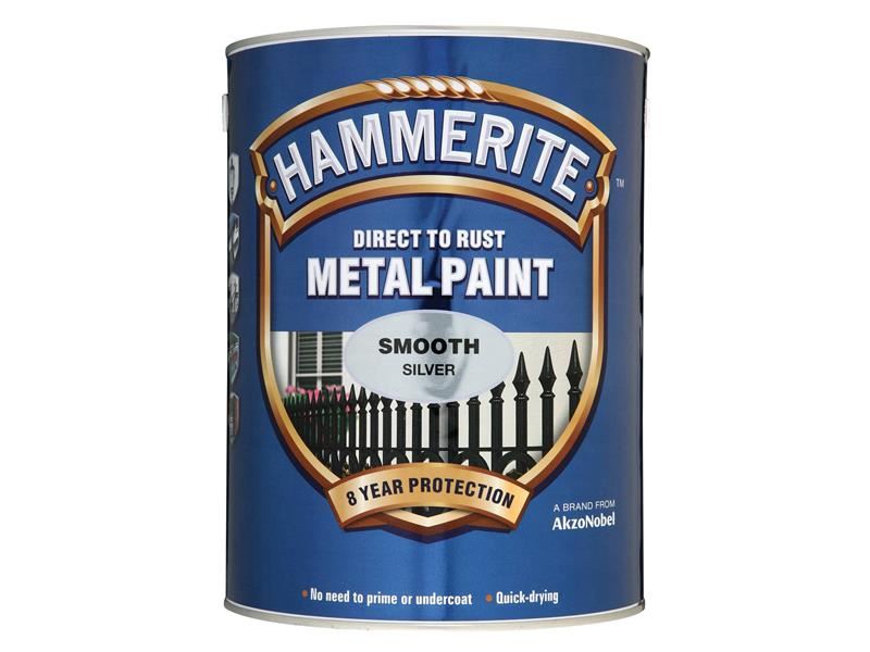 Hammerite Direct to Rust Smooth Finish Metal Paint Silver 5 Litre Hammerite - NN4 Online