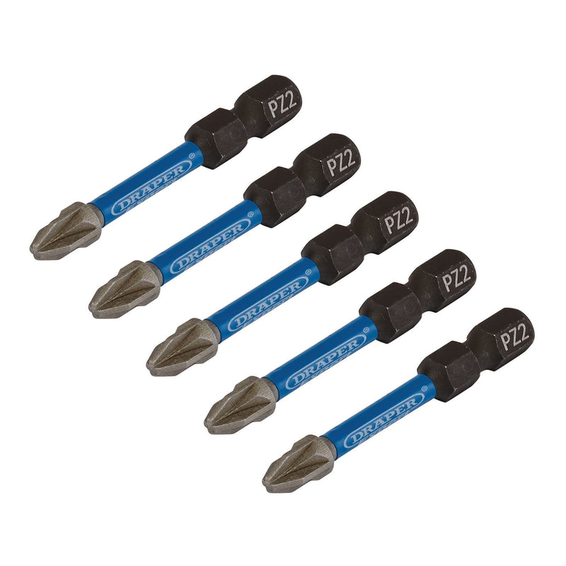 Draper Expert PZ-Type Impact Screwdriver Bits, No.2 x 50mm, 1/4" Hex (Pack of 5) Draper - Dynamic Drive