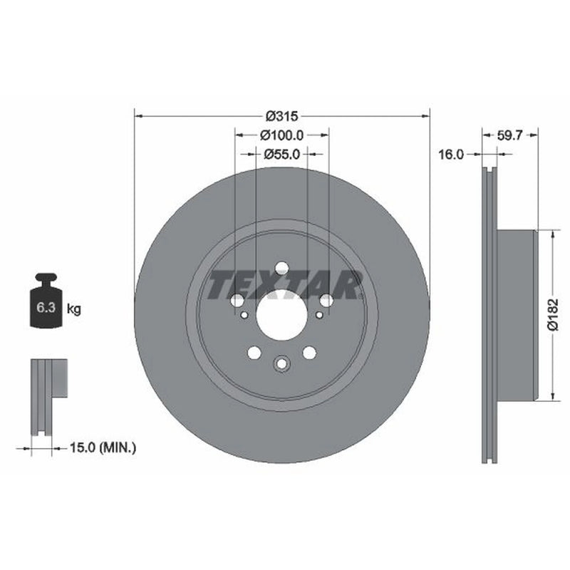 Textar 2 x Internally Vented Brake Discs 92169503