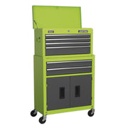 Sealey Topchest Mid-Box & Rollcab 9 Drawer Stack Hi-Vis Green AP2200BBHVSTACK Sealey - Dynamic Drive