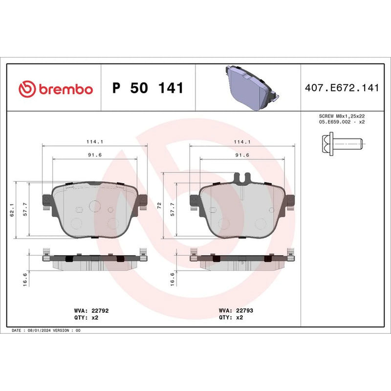 Brembo Front & Rear Pads fits Mercedes-Benz E-Class 2020-2023 213.054