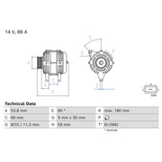 Bosch Car Alternator 12V fits Renault Twingo II 2007-2014 1.2