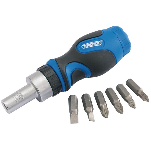 Draper Stubby Ratchet Screwdriver and Bit Set (7 Piece) 01050 Draper - Dynamic Drive