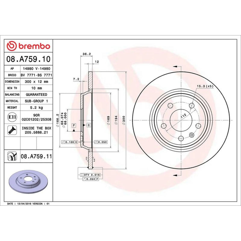 Brembo Rear Brake Solid Discs & Pads fits Audi A7 2014-2018 3.0