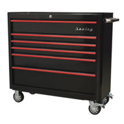 Sealey Rollcab 6 Drawer Wide Retro Style Black with Red Anodised Drawer Pulls Sealey - Dynamic Drive