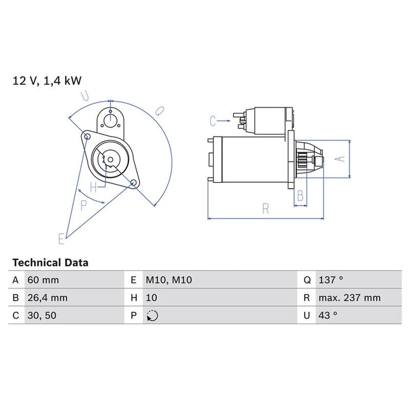 Bosch Starter Motor 12V 1.4kW 10 Teeth