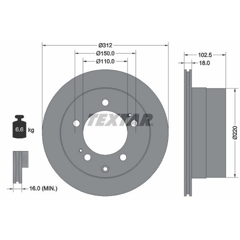 Textar 2 x Vented Rear Brake Discs 92249403-x2