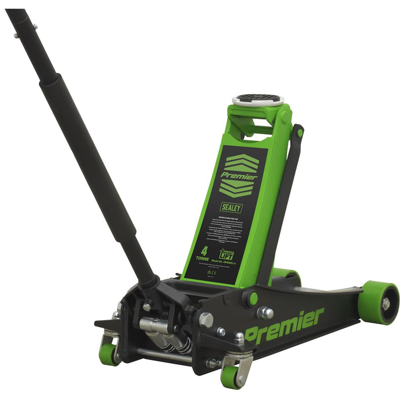 Sealey Premier Premier Low Profile Trolley Jack with Rocket Lift 4 Tonne - Green Sealey Premier - Dynamic Drive