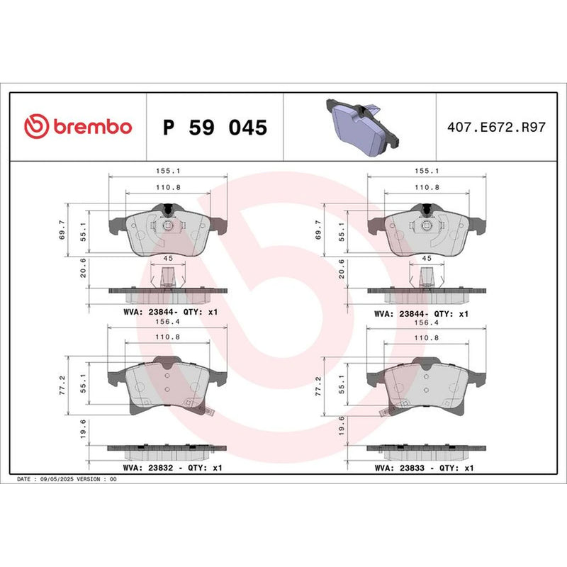 Brembo 4 x Front Brake Pad Set fits Chevrolet Zafira 2001-2012 2.0