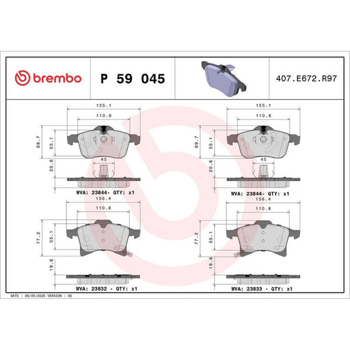 Brembo 4 x Front Brake Pad Set fits Chevrolet Zafira 2001-2012 2.0