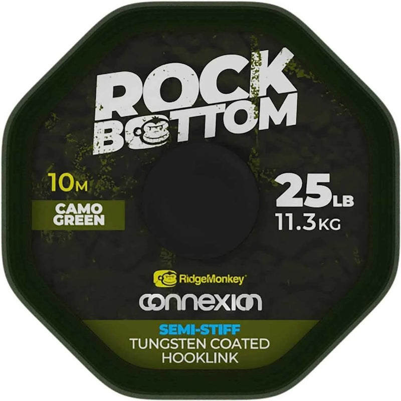 RidgeMonkey Connexion Rock Bottom Tungsten Semi Stiff Coated Hooklink Camo Green