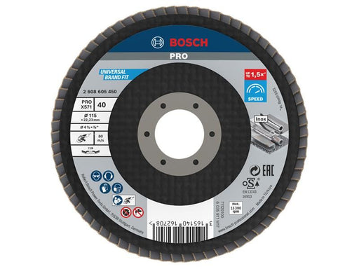 Bosch Powertool Accessories PRO X571 Flap Disc, Angled 115 x 22.23 x G40 Bosch Powertool Accessories - NN4 Online