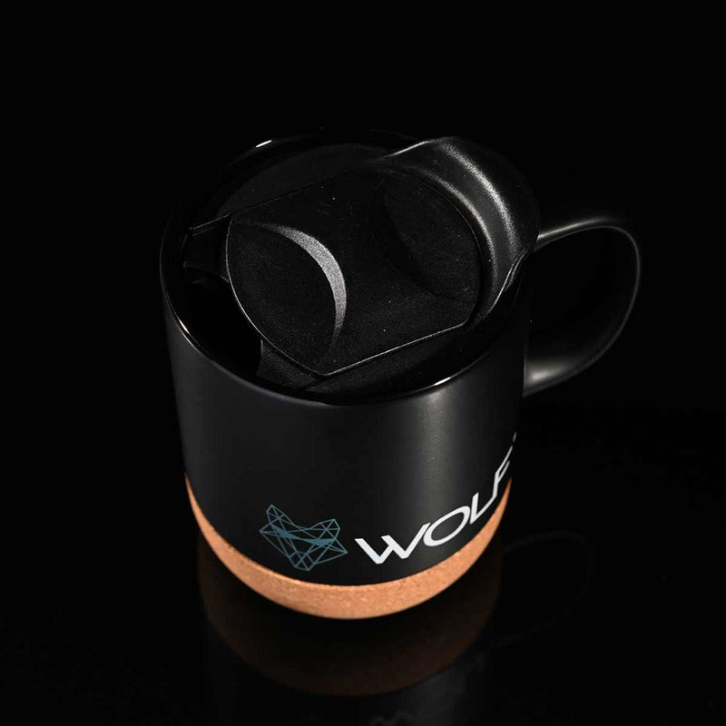 Wolf Outdoors Ceramic Mug with Lid and Cork Base Black Wolf Outdoors - Dynamic Drive